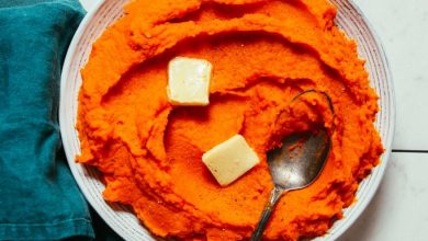 Bowl of healthy Mashed Sweet Potatoes and Carrots made with turmeric and garlic