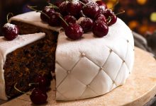 Christmas Cake - easy moist fruit cake decorated with traditional white fondant