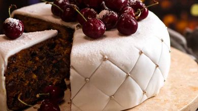 Christmas Cake - easy moist fruit cake decorated with traditional white fondant