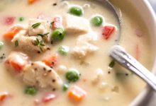 Close up of creamy healthy chicken soup