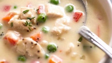 Close up of creamy healthy chicken soup